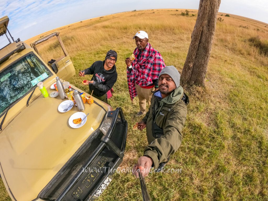 Preparing a picnic during a game drive in the Masai Mara