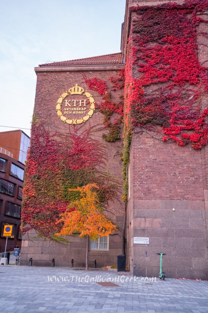 KTH campus red brick and autumn trees in Stockholm