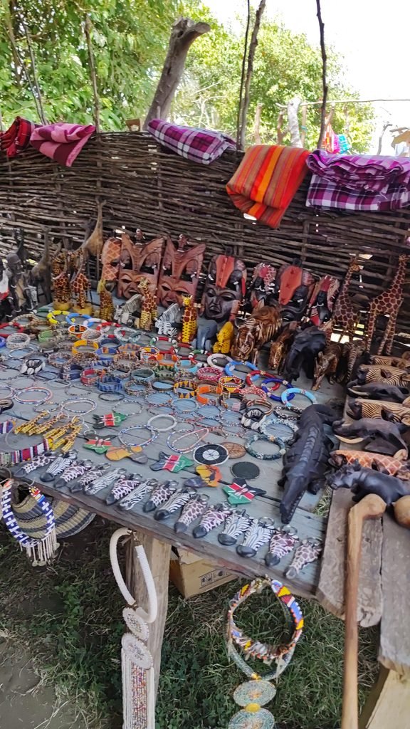 Handmade beaded Maasai jewellery for sale at a village market